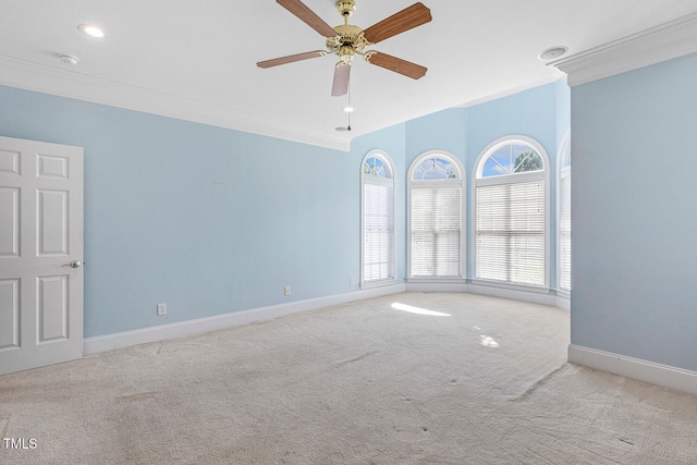 206 W Stoneybrook Ct, Benson, NC 27504 - carpeted empty room featuring ornamental molding, a ceiling fan, baseboards, and a smoke detector