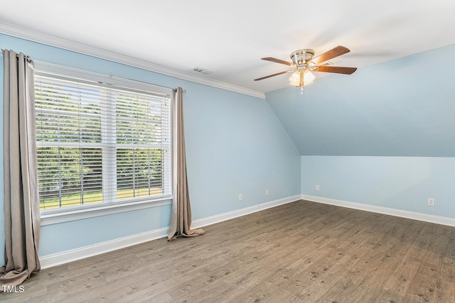 206 W Stoneybrook Ct, Benson, NC 27504 - bonus room featuring ceiling fan, baseboards, wood finished floors, and vaulted ceiling
