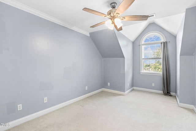206 W Stoneybrook Ct, Benson, NC 27504 - bonus room with vaulted ceiling, light colored carpet, a ceiling fan, and baseboards