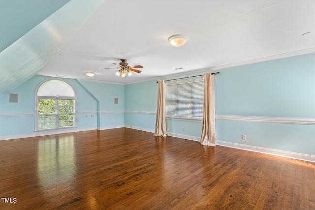 206 W Stoneybrook Ct, Benson, NC 27504 - empty room with wood finished floors, a ceiling fan, baseboards, and vaulted ceiling