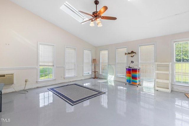 206 W Stoneybrook Ct, Benson, NC 27504 - empty room featuring lofted ceiling, tile patterned floors, ceiling fan, and baseboards