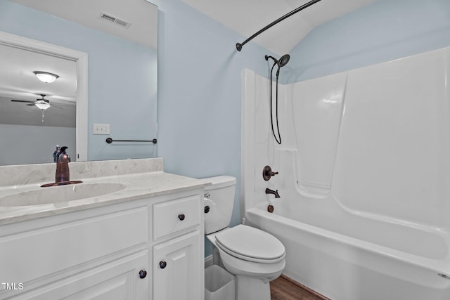 4333 US-117 Hwy, Wilson, NC 27893 - full bathroom with toilet, vanity, shower / tub combination, wood finished floors, and a ceiling fan