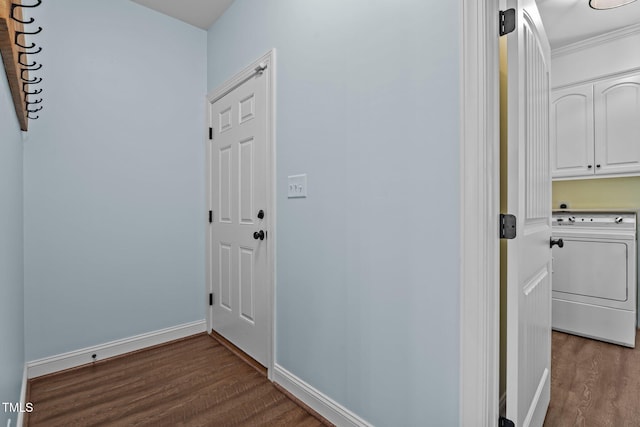 4333 US-117 Hwy, Wilson, NC 27893 - corridor featuring washer / clothes dryer, dark wood-style flooring, baseboards, and ornamental molding