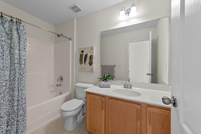 5545 Moneta Ln, Apex, NC 27539 - full bathroom with vanity, shower / bath combo, toilet, and tile patterned flooring