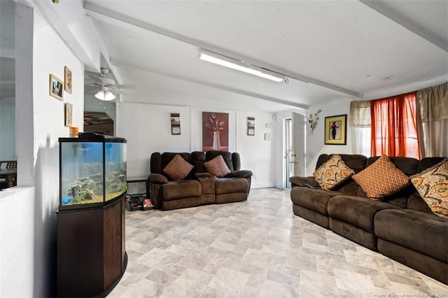 566 Quail Run Rd, Lumberton, NC 28358 - living area featuring ceiling fan and stone finish flooring