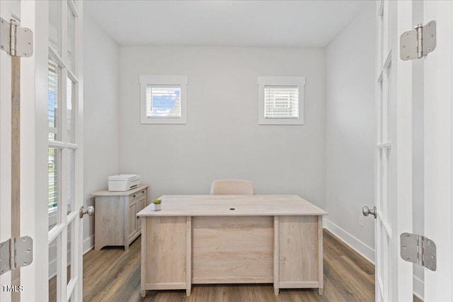 857 Whistable Ave, Wake Forest, NC 27587 - office area featuring dark wood finished floors, baseboards, and french doors