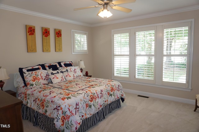 4810 Glenmist Ct, Raleigh, NC 27612 - carpeted bedroom with ornamental molding, multiple windows, baseboards, and a ceiling fan