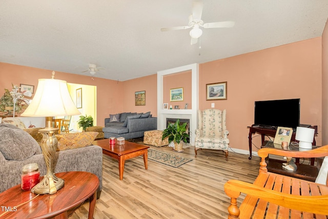 713 Saint Catherines Dr, Wake Forest, NC 27587 - living area featuring ceiling fan, wood finished floors, and a fireplace