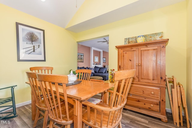 713 Saint Catherines Dr, Wake Forest, NC 27587 - dining area with lofted ceiling, wood finished floors, and ceiling fan