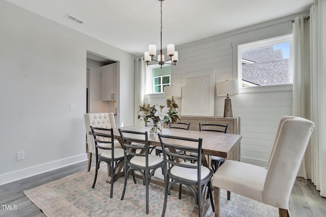1100 Balsawood Dr Unit 5, Durham, NC 27705 - dining space featuring a chandelier, wood finished floors, baseboards, and wooden walls