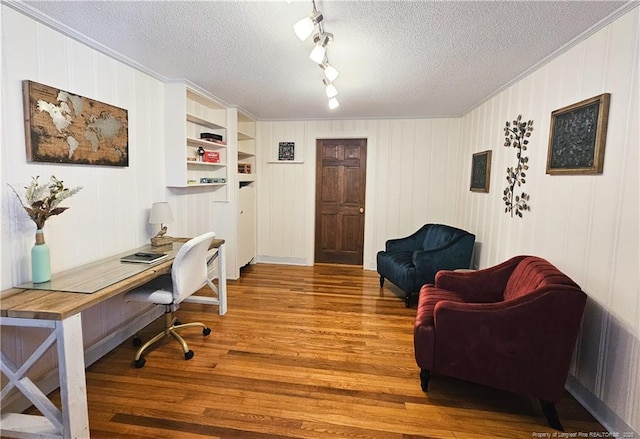 3647 Olivia Rd, Sanford, NC 27332 - office featuring wood finished floors, ornamental molding, and a textured ceiling