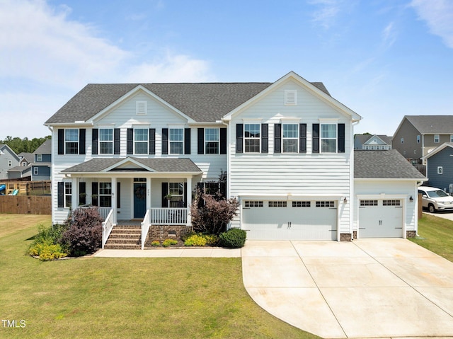 204 Ashland Hill Dr, Holly Springs, NC 27540 - view of front of house featuring a porch, concrete driveway, a front yard, an attached garage, and roof with shingles