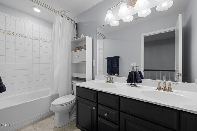 204 Ashland Hill Dr, Holly Springs, NC 27540 - full bath with tile patterned flooring, double vanity, shower / bath combo, toilet, and recessed lighting
