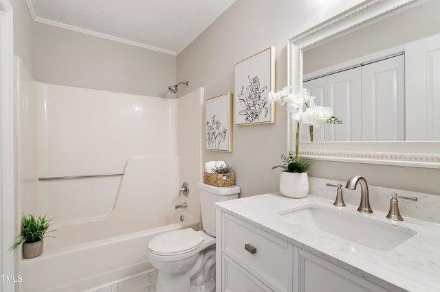 118 Rhum Pl, Garner, NC 27529 - bathroom featuring vanity,  shower combination, toilet, crown molding, and marble look tiles