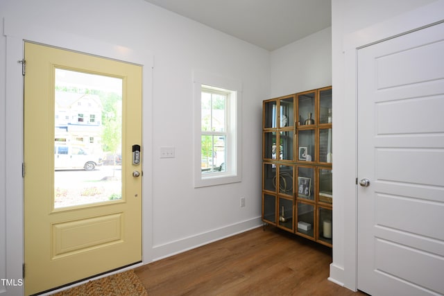 134 Beacon Dr, Pittsboro, NC 27312 - doorway to outside featuring dark wood finished floors and baseboards