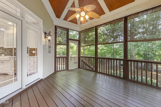 3124 Briar Stream Run, Raleigh, NC 27612 - unfurnished sunroom featuring ceiling fan and vaulted ceiling