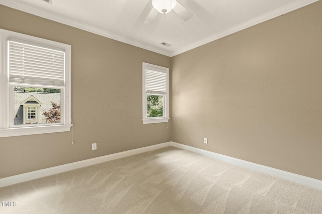 3124 Briar Stream Run, Raleigh, NC 27612 - unfurnished room with light colored carpet, baseboards, ornamental molding, and ceiling fan