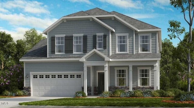 1900 Clydner Dr, Apex, NC 27523 - craftsman-style home with concrete driveway, an attached garage, stone siding, and covered porch