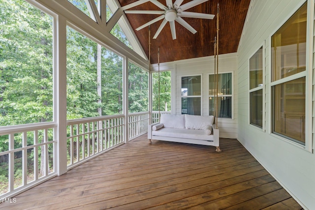 7502 Latteri Ct, Raleigh, NC 27613 - sunroom featuring a ceiling fan and lofted ceiling