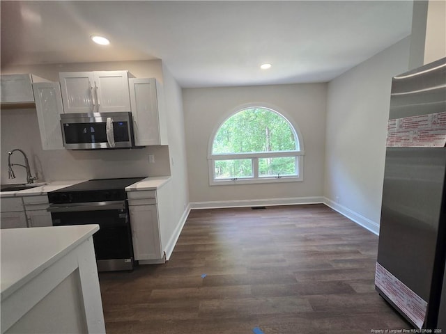 409 Thimbleberry Dr, Vass, NC 28394 - kitchen with appliances with stainless steel finishes, a sink, dark wood-style floors, light countertops, and recessed lighting