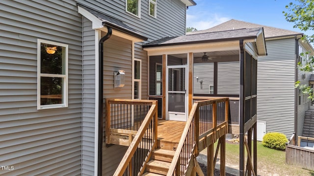 516 Culmore Dr, Fuquay Varina, NC 27526 - deck featuring ceiling fan and a sunroom