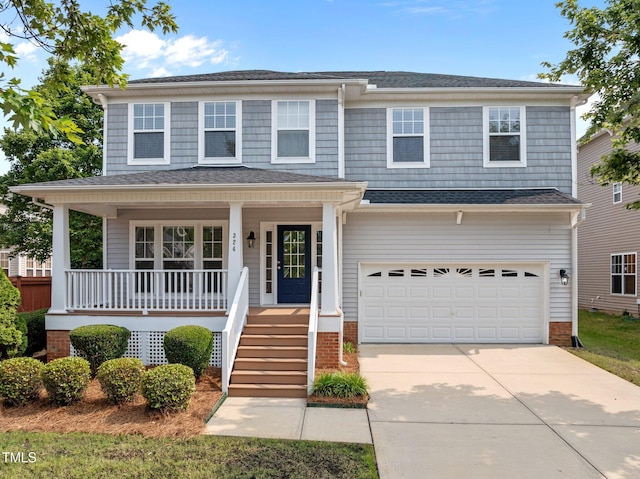 324 Farrow Glen Loop, Cary, NC 27519 - view of front of property with a porch, an attached garage, concrete driveway, and a shingled roof