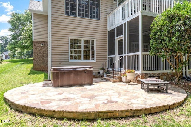 1211 E Pointe Dr, Durham, NC 27712 - view of patio featuring a hot tub and a sunroom