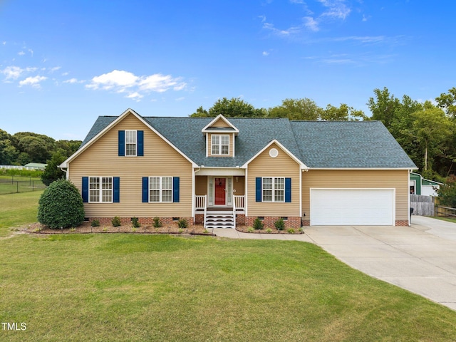 191 Bridle Dr, Angier, NC 27501 - traditional-style house featuring crawl space, concrete driveway, an attached garage, a shingled roof, and covered porch