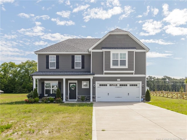 298 Turkey Trot Ln, Raeford, NC 28376 - view of front of property with driveway, a garage, roof with shingles, and covered porch