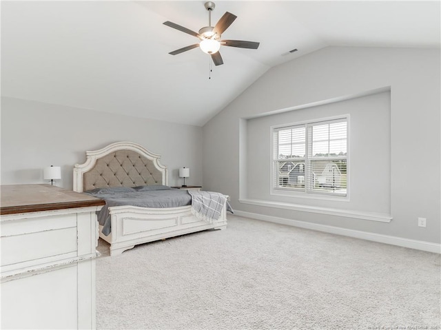 298 Turkey Trot Ln, Raeford, NC 28376 - bedroom with vaulted ceiling, carpet, baseboards, and a ceiling fan