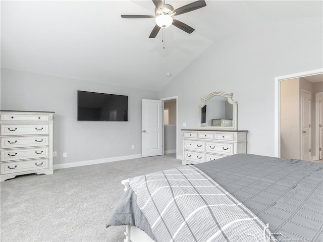 298 Turkey Trot Ln, Raeford, NC 28376 - bedroom featuring vaulted ceiling, light carpet, baseboards, and ceiling fan