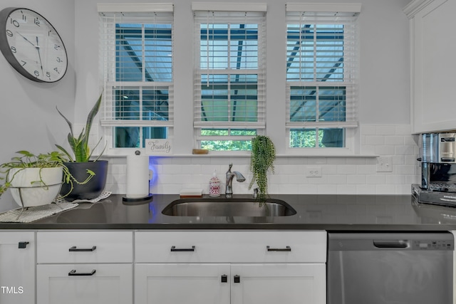 325 Buckhorn Branch Park, Clayton, NC 27520 - kitchen featuring dishwasher, a sink, dark countertops, and decorative backsplash