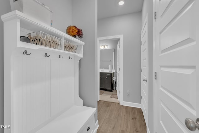 325 Buckhorn Branch Park, Clayton, NC 27520 - mudroom featuring light wood-style floors, recessed lighting, and baseboards