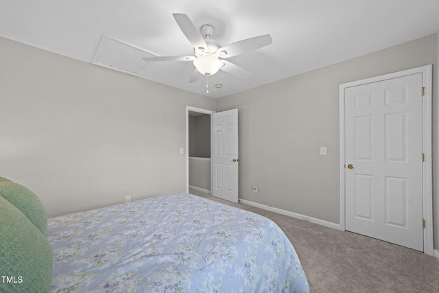 5717 Corbon Crest Ln, Raleigh, NC 27612 - bedroom with carpet floors, ceiling fan, and attic access