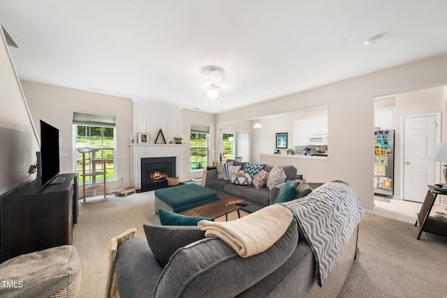 306 Berlin Way, Morrisville, NC 27560 - living area with light carpet and a fireplace
