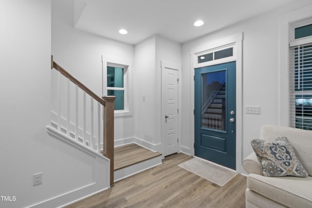 1534 Millrock Trl, Wendell, NC 27591 - foyer with wood finished floors, stairs, recessed lighting, and baseboards