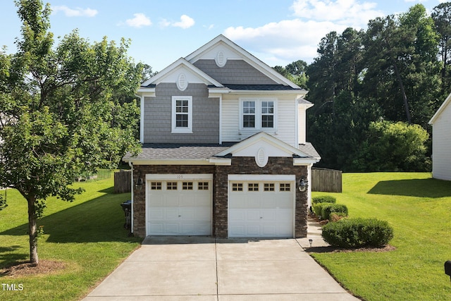 109 Citrine Ct, Durham, NC 27703 - view of front facade featuring an attached garage, stone siding, concrete driveway, and a front yard