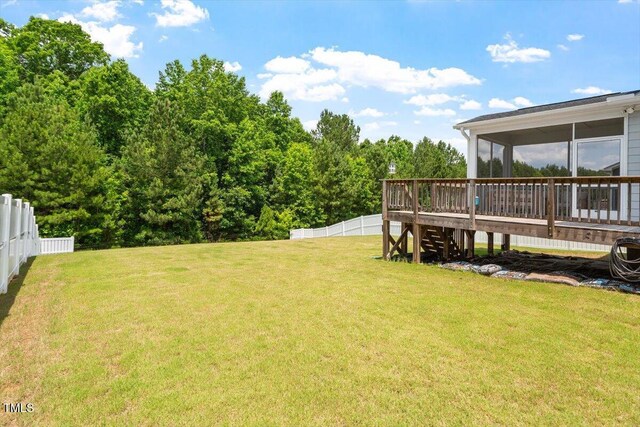 74 Permit Ct, Chapel Hill, NC 27517 - view of yard featuring a sunroom and a wooden deck
