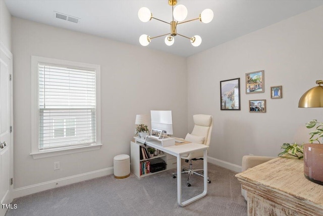 74 Permit Ct, Chapel Hill, NC 27517 - carpeted office featuring a chandelier, healthy amount of natural light, and baseboards