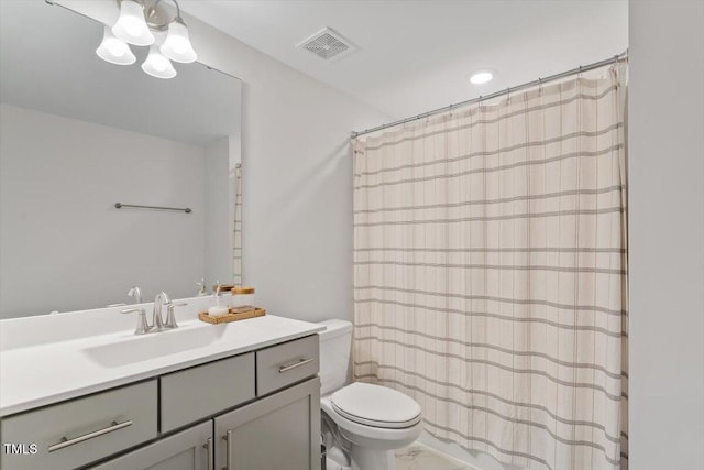 74 Permit Ct, Chapel Hill, NC 27517 - full bath featuring toilet, vanity, a shower with shower curtain, and recessed lighting