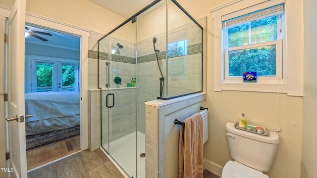 729 Lorentello Cir, Hillsborough, NC 27278 - ensuite bathroom featuring healthy amount of natural light, toilet, a stall shower, and a ceiling fan