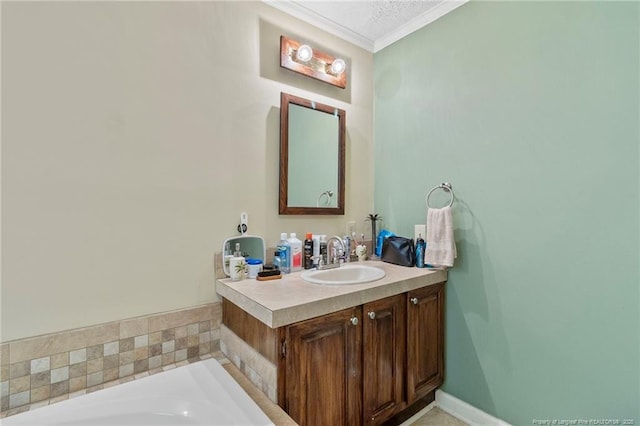 21621 Old Maxton Rd, Maxton, NC 28364 - bathroom with vanity, crown molding, and a bath