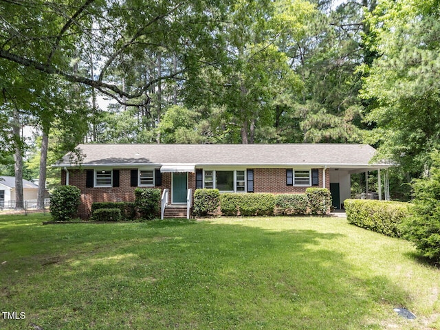 114 Brenrose Cir, Durham, NC 27705 - single story home featuring brick siding, a front lawn, a carport, and entry steps