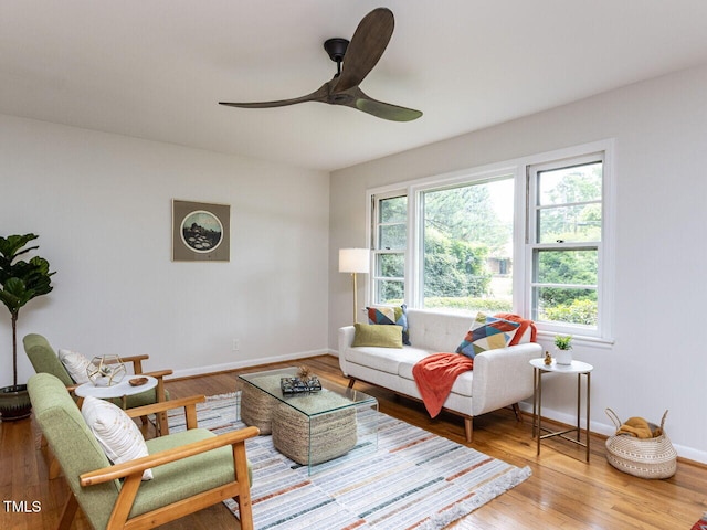 114 Brenrose Cir, Durham, NC 27705 - living area with ceiling fan, wood finished floors, and baseboards