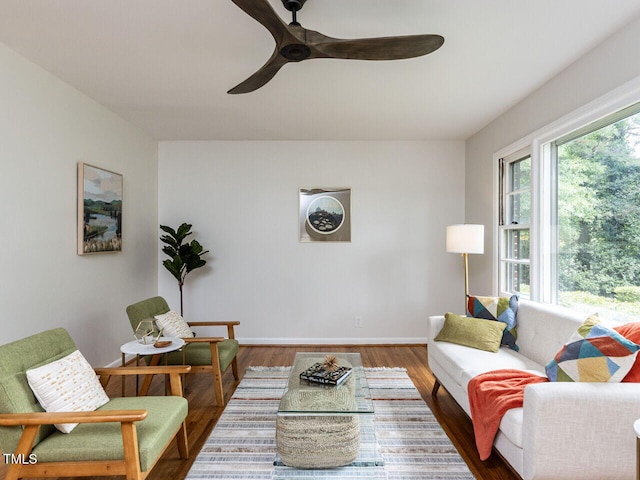 114 Brenrose Cir, Durham, NC 27705 - living area with a ceiling fan, wood finished floors, and baseboards