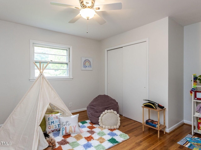114 Brenrose Cir, Durham, NC 27705 - game room with wood finished floors, ceiling fan, and baseboards