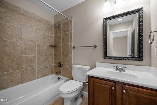 7409 Chesley Ln, Durham, NC 27713 - bathroom featuring toilet, vanity, tub / shower combination, and tile patterned flooring