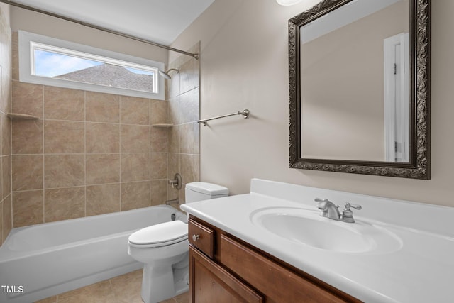 7409 Chesley Ln, Durham, NC 27713 - bathroom with toilet, vanity, shower / tub combination, and tile patterned floors