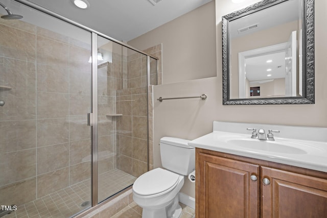 7409 Chesley Ln, Durham, NC 27713 - bathroom with toilet, vanity, and a shower stall