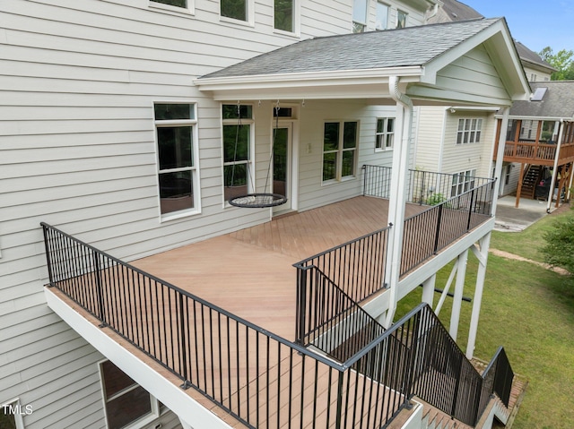 7409 Chesley Ln, Durham, NC 27713 - wooden deck featuring stairs and a lawn